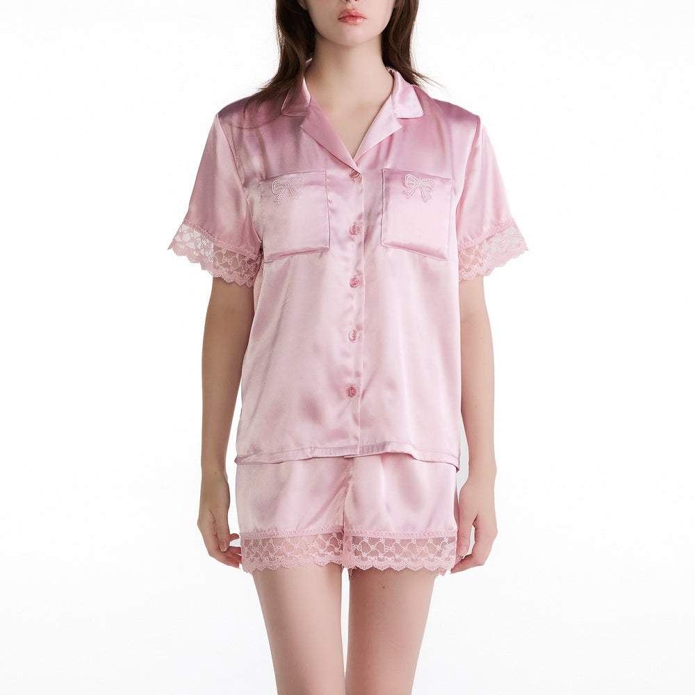 Wacoal x Proud ชุดนอนเซ็ต กันโป๊ เสื้อแขนสั้น กางเกงขาสั้น WNC702 สีชมพู (PI)