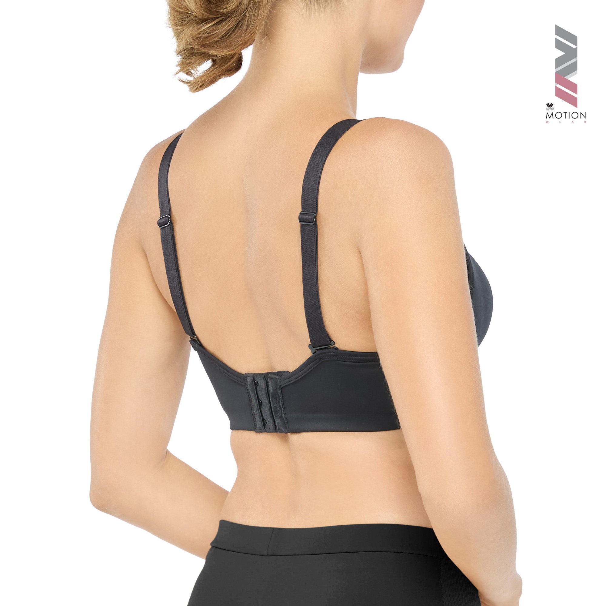 Wacoal Motion Wear บราสำหรับออกกำลังกาย In to Out (Level.2) รูปแบบตะขอ รุ่น WR1525 สีดำ (BL)