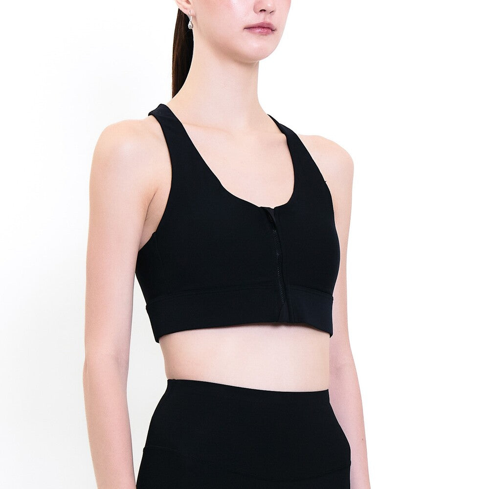 Wacoal Motion Wear บราออกกำลังกายแบบรูดซิปด้านหน้า รุ่น WR3464 สีดำ (BL)