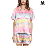 Wacoal Any Thai Any Where Collection Wacoal anti-exposure pajamas, short-sleeved shirt, shorts, elephant print, model WN7V11, pink (PI)