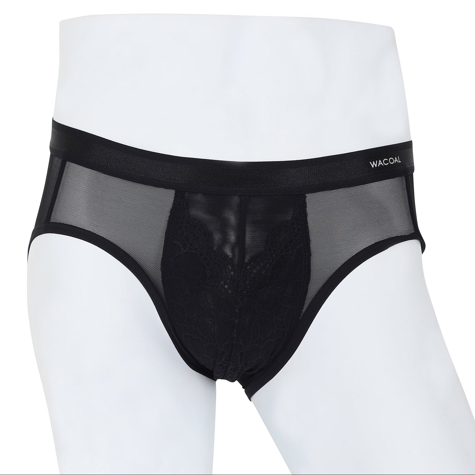 Wacoal กางเกงในผู้ชาย Bikini See-Through Lace แต่งลูกไม้ รุ่น WXU301 สีดำ (BL)