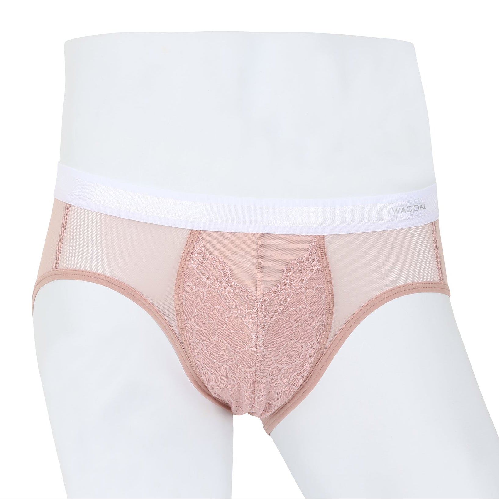 Wacoal กางเกงในผู้ชาย Bikini See-Through Lace แต่งลูกไม้ รุ่น WXU301 สีชมพูกุหลาบป่า (WR)