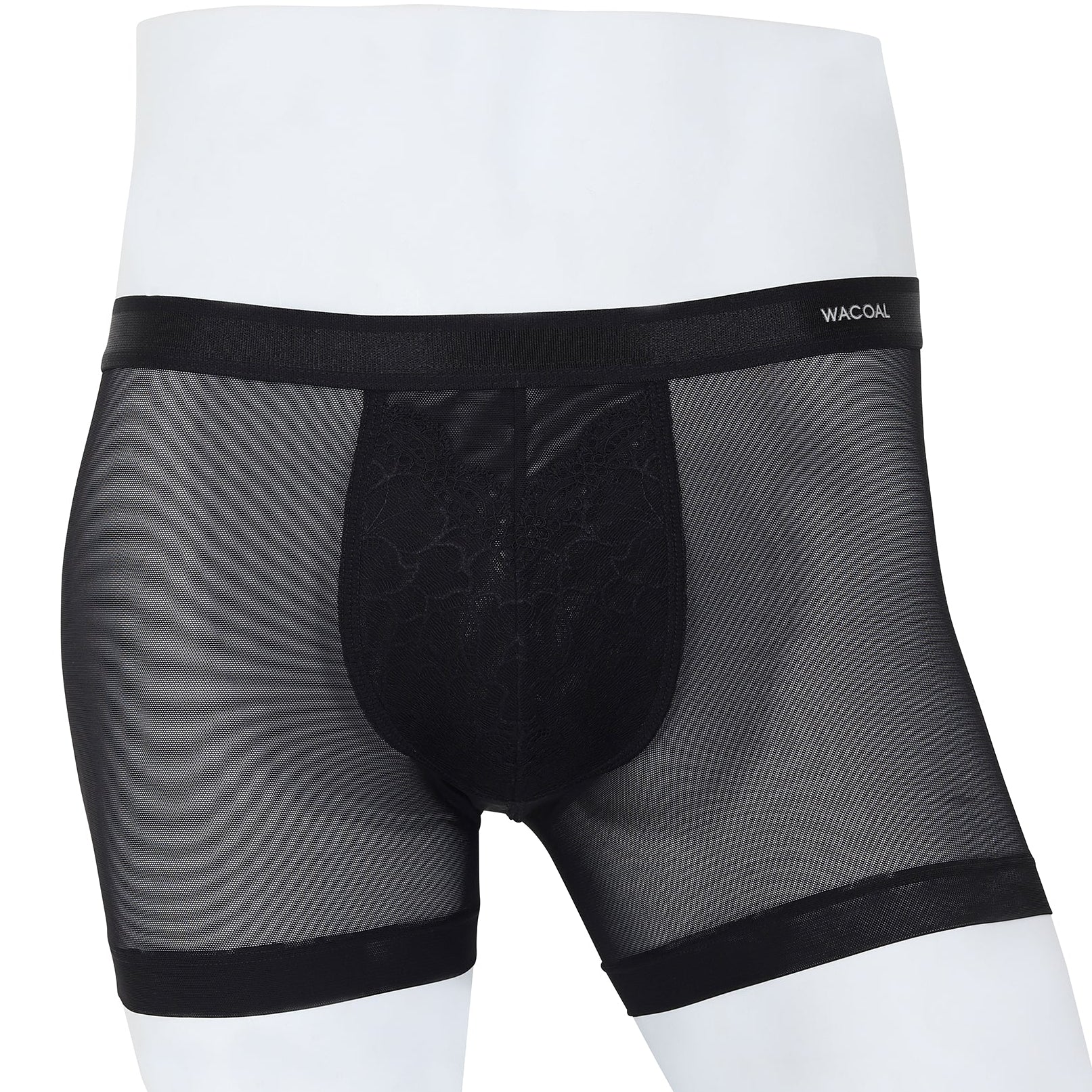 Wacaol กางเกงในผู้ชาย Boxer See-Through Lace แต่งลูกไม้ รุ่น WXU401 สีดำ (BL)