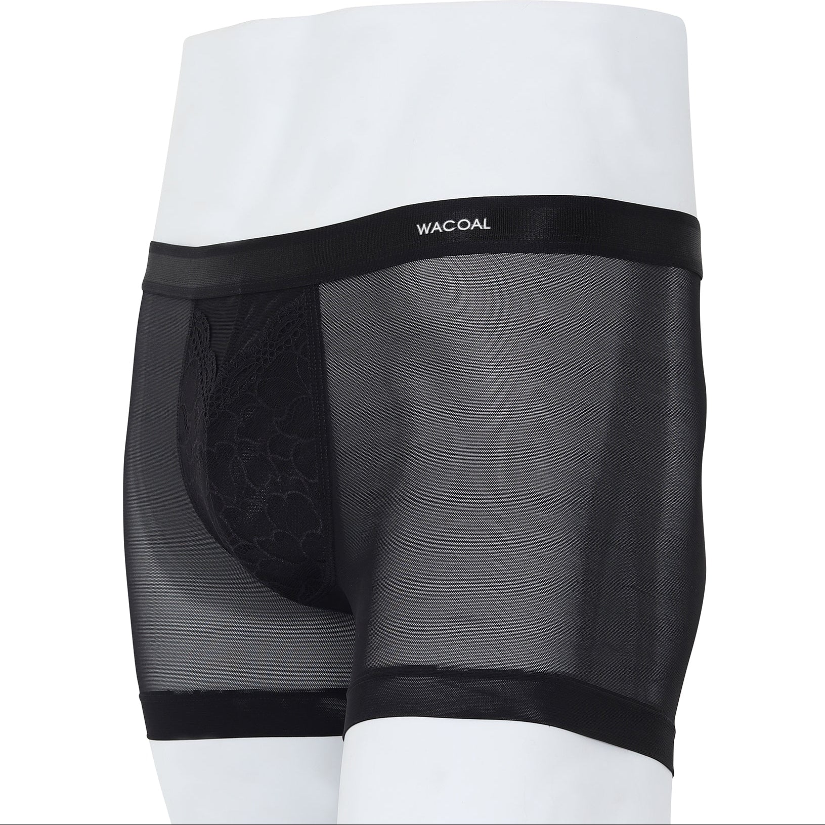 Wacaol กางเกงในผู้ชาย Boxer See-Through Lace แต่งลูกไม้ รุ่น WXU401 สีดำ (BL)