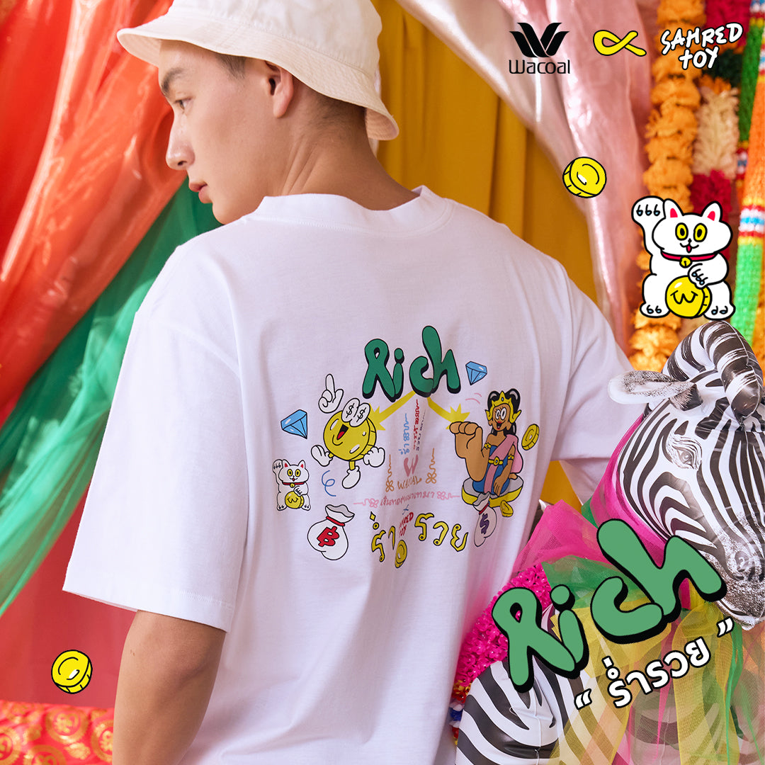 Wacoal X Sahred Toy เสื้อยืด Oversized ลายร่ำรวยเงินทอง (RICH) รุ่น WN3D17 สีขาว (WH)