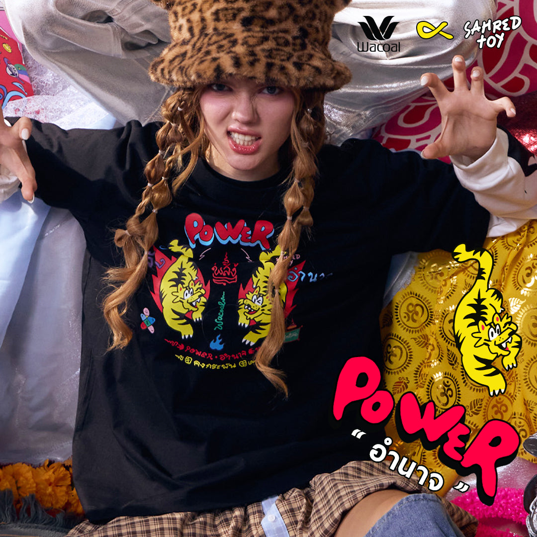 Wacoal X Sahred Toy เสื้อยืด Oversized ลายมหาอำนาจ (Power) รุ่น WN3D18 1 ตัว สีดำ (BL)