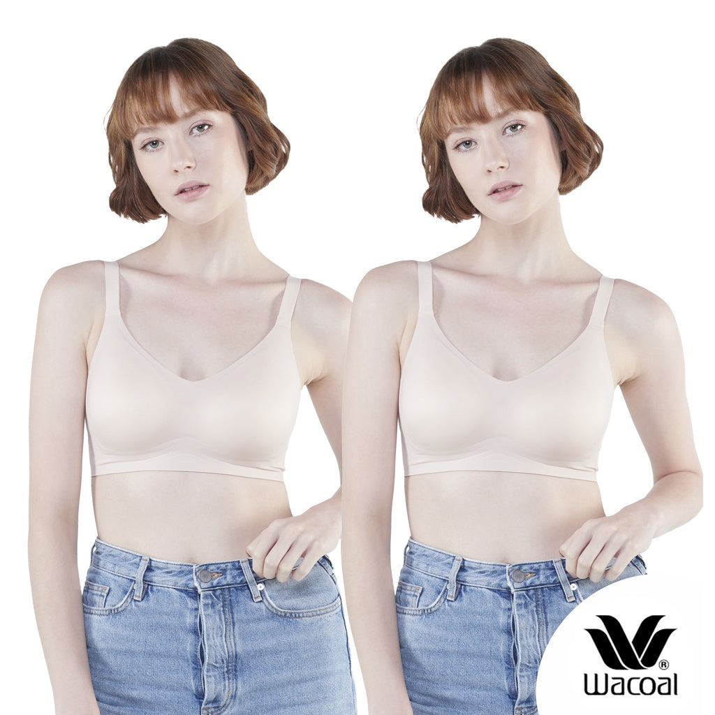 Wacoal ชุดชั้นเนียน บราไร้โครง Smart Size เสริมฟองน้ำ แพ็ค 2 ชิ้น รุ่น WB3Y28/WB3228 สีเบจ (BE)