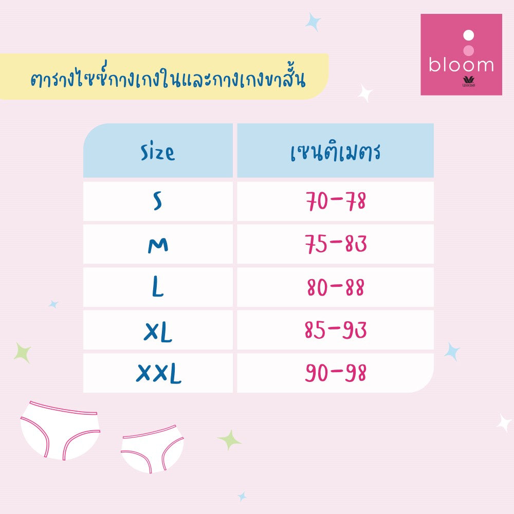 Wacoal Bloom Panty กางเกงในร้อยยางสำหรับเด็ก Pack 3 ชิ้น รูปแบบ Half รุ่น WU6A33 สีชมพู (PI)