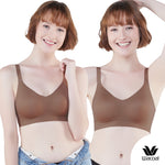 Wacoal smooth underwear set, wireless bra, Smart Size, padded, 2-piece pack, model WB3Y28/WB3228, brown (BR)