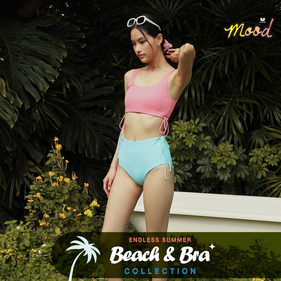 Wacoal Mood Set Beach & Bra เซ็ทชุดว่ายน้ำ (เสื้อและกางเกง) รุ่น MM1U03 + MM6U03 สีชมพู-มินต์ (SP-LT)