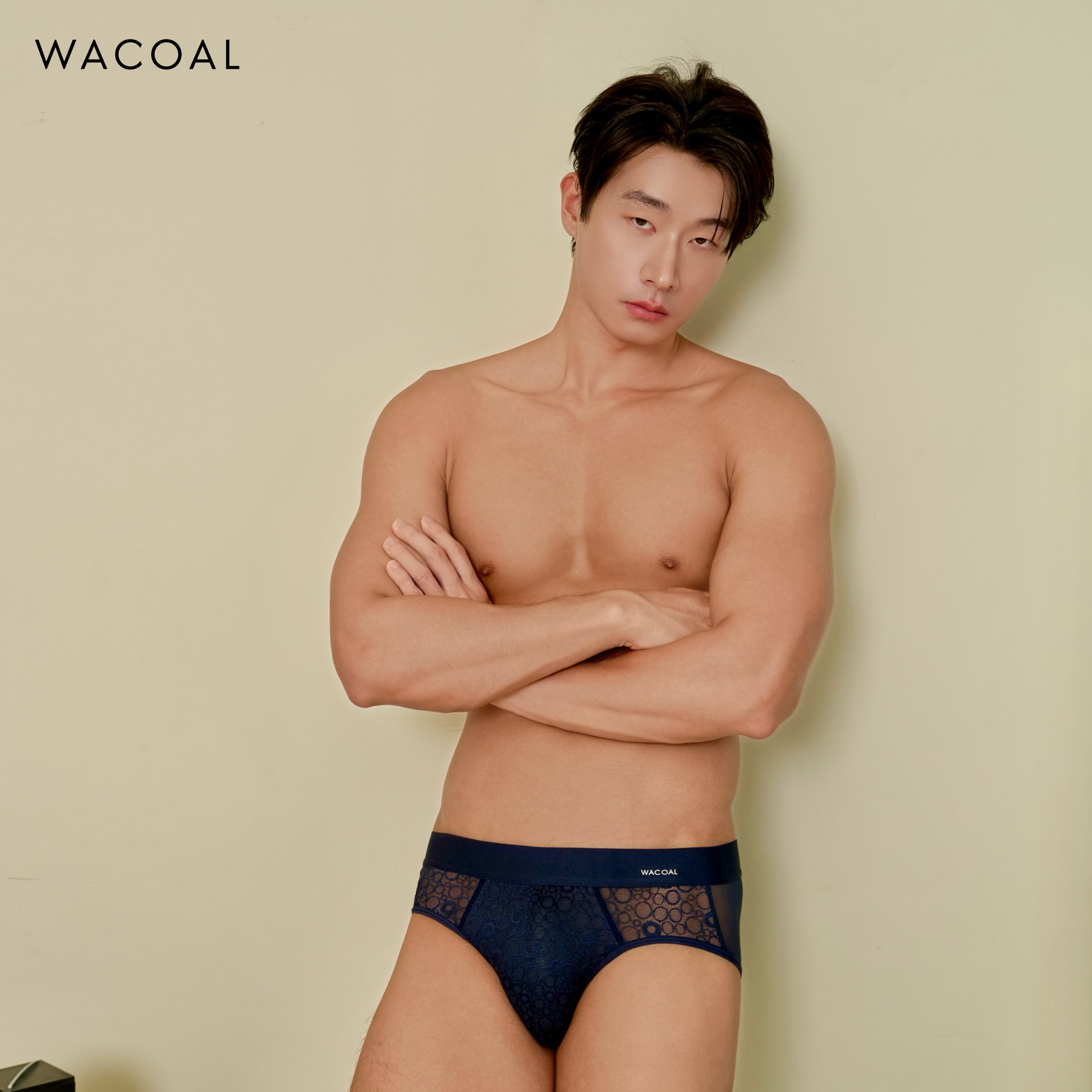 Wacoal กางเกงในผู้ชาย Lace Mesh Bikini ลูกไม้ ระบายอากาศ กระชับ รุ่น WXU306 สีกรม (NG)