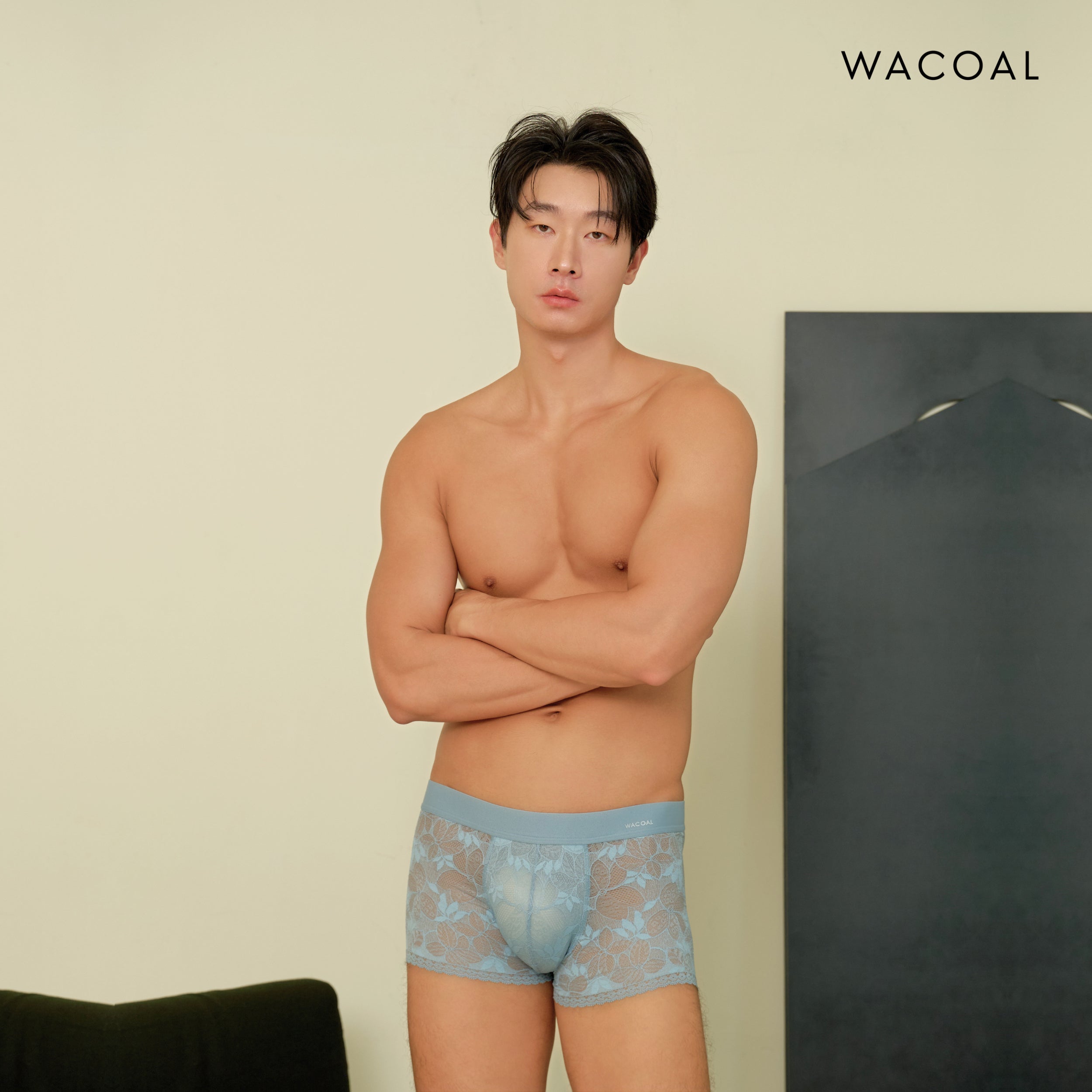 Wacoal Freedom LIMITED กางเกงลูกไม้ชาย (Lace Boxer) รุ่น WXU405 สีฟ้า (LT)