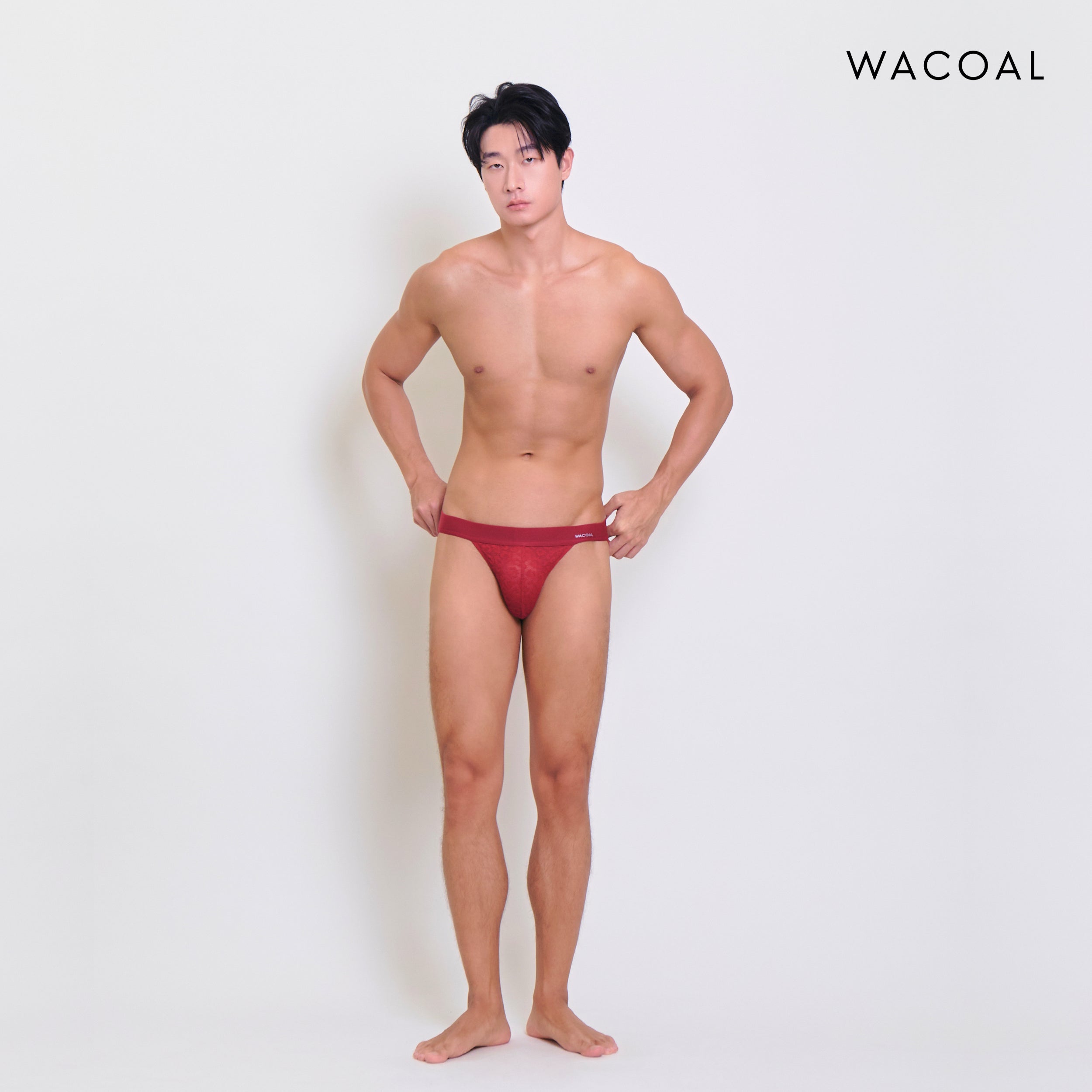 Wacoal กางเกงในผู้ชาย FASHION SEE THROUGH (high-cut lace briefs) รุ่น WXU304 สีแดง (RE)