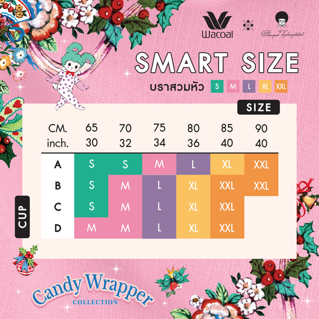 Wacoal x Phannapast: “Candy Wrappers Collection”  บังทรงเสริมฟองน้ำแบบสายเดี่ยว ตกแต่งผ้าลูกไม้ปักลาย Ranibow Sue รุ่น WH4N08  สีดำ (BL)