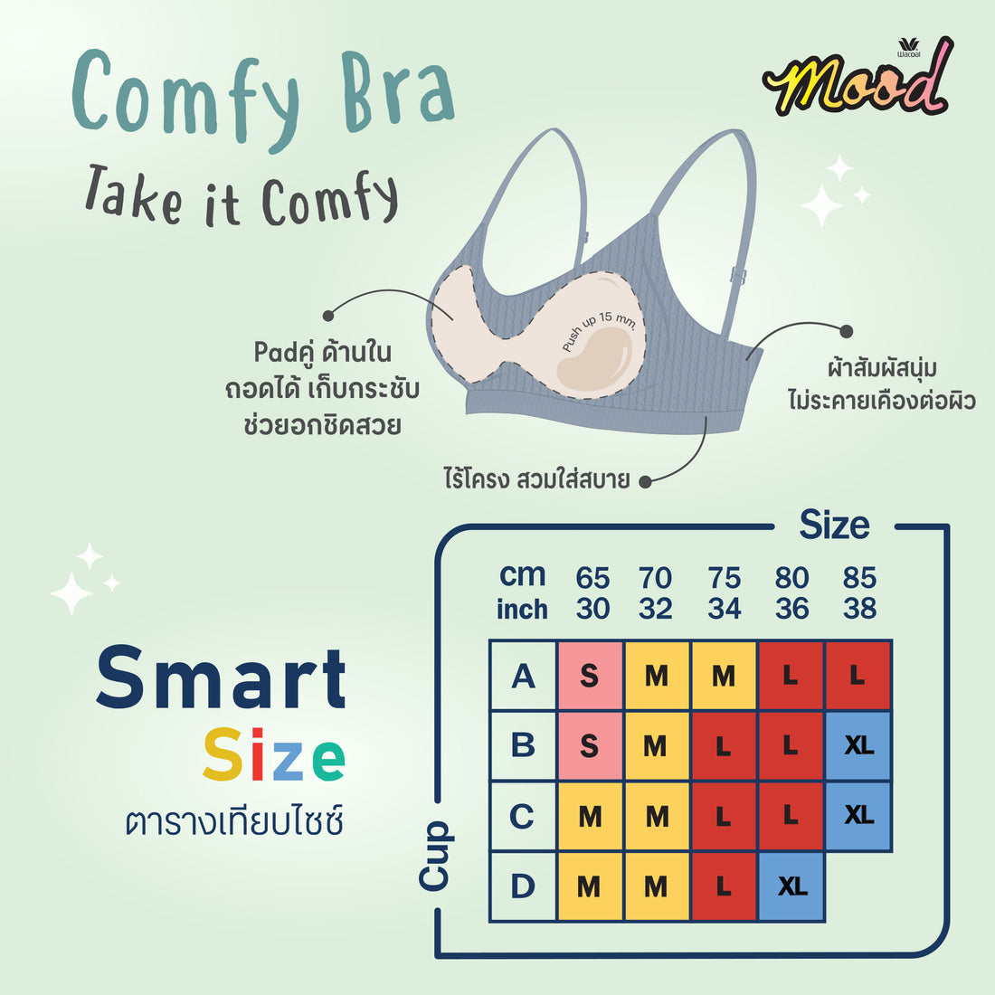 Wacoal Mood Comfy Smart Size (บราและกางเกงใน) รุ่น MM1X78+MUM173 สีฟ้าอ่อน (LI)