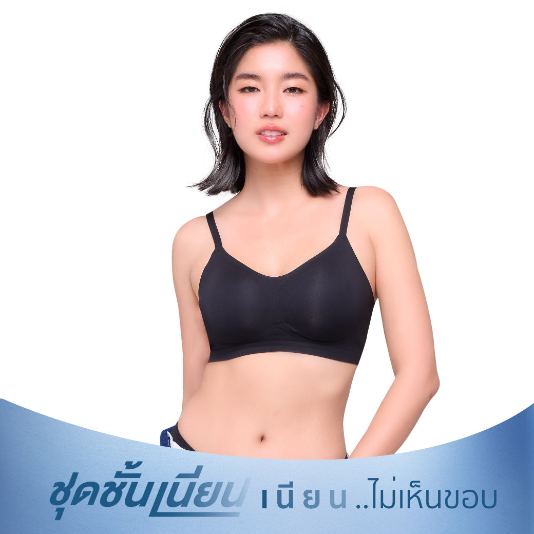 Wacoal Mood ชุดชั้นเนียน บราไร้โครง Smart Size เสริมฟองน้ำ รุ่น MM1F06 สีดำ (BL)