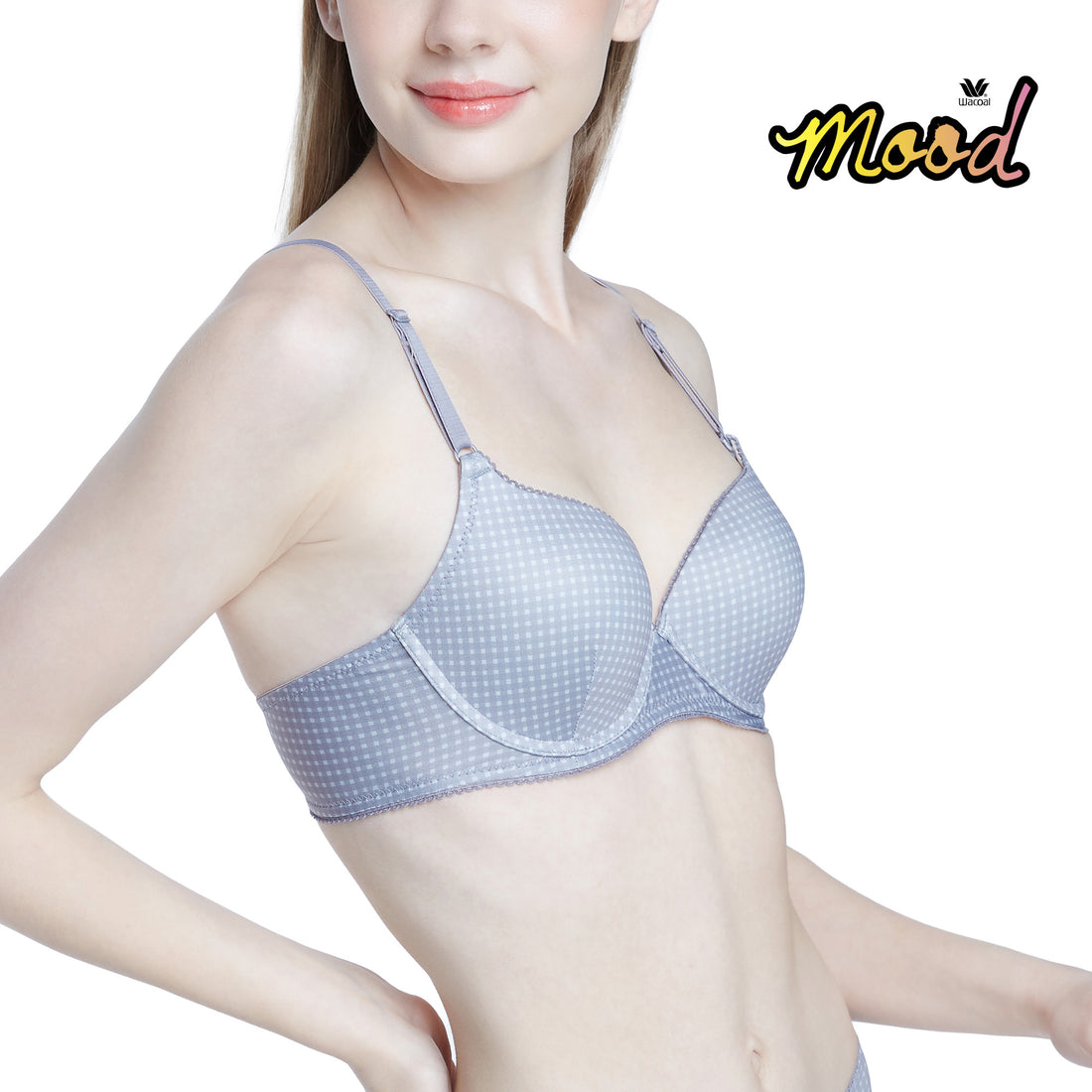 Wacoal Mood Teenage underwear Underwired bra, Gingham pattern, model MM1H37, gray (GY)