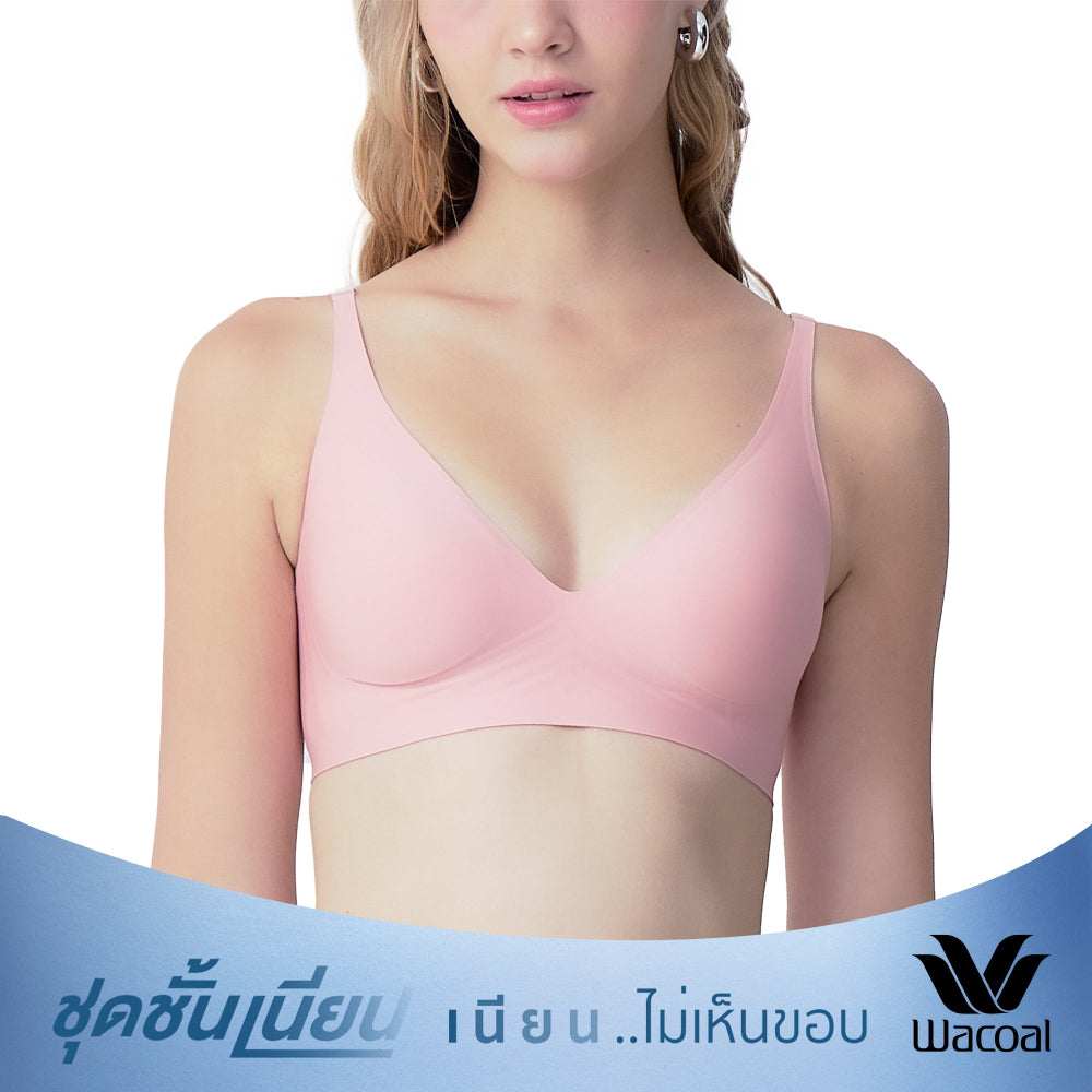 Wacoal Mood ชุดชั้นเนียน บราไร้โครง Smart Size ฟองน้ำบาง รุ่น MM1X72 สีชมพู (TO)