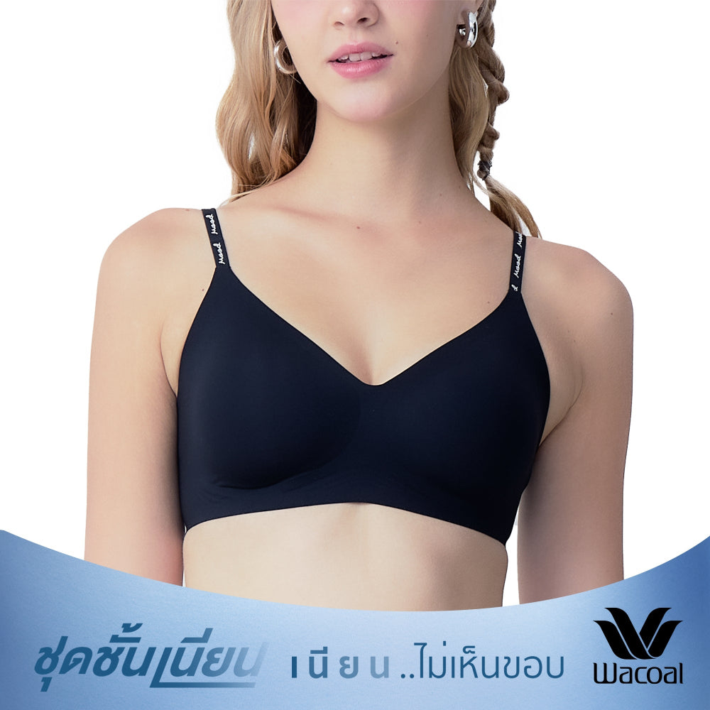 Wacoal Mood ชุดชั้นเนียน บราไร้โครง Smart Size เสริมฟองน้ำ รุ่น MM1Y24 สีดำ (BL)