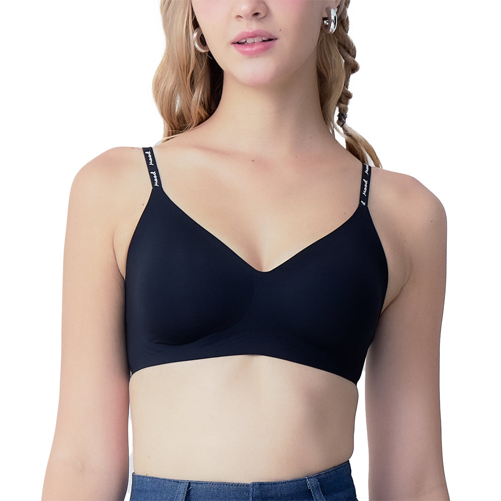 Wacoal Mood ชุดชั้นเนียน บราไร้โครง Smart Size เสริมฟองน้ำ รุ่น MM1Y24 สีดำ (BL)