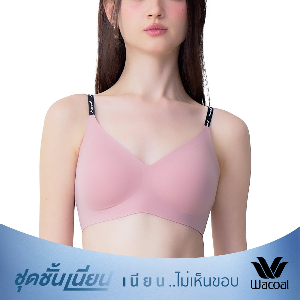 Wacoal Mood ชุดชั้นเนียน บราไร้โครง Smart Size เสริมฟองน้ำ รุ่น MM1Y24 สีเนื้ออมชมพู (PN)