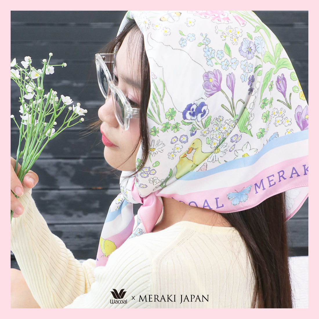 Wacoal x Meraki Rabbit in the Garden shawl/multi-purpose cover, model WW120300PI, pink (PI)