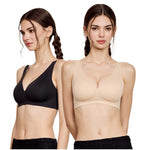 Wacoal smooth underwear set, wireless bra, Smart Size, thin foam, 2-piece set, model WB3Y34/WB3234, beige-black (BB)