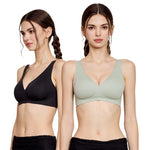 Wacoal smooth underwear set, wireless bra, Smart Size, thin foam, 2-piece set, model WB3Y34/WB3234, black-green (BR)