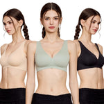 Wacoal smooth underwear set, wireless bra, Smart Size, thin foam, set of 3 pieces, model WB3Y34/WB3334, mixed colors, beige-black-green (BG)