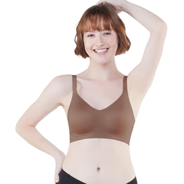 Wacoal smooth underwear set, wireless bra, Smart Size, padded, set of 3 pieces, model WB3Y28/WB3328, brown (BR)