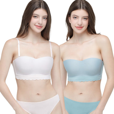 Wacoal Go Girls Smart Size Wavy Top, Wacoal strapless bra, 2 pieces, model WB3Y31/WB3231, beige (BE)-blue (LT)