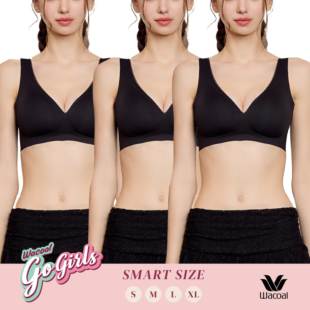 Wacoal บราไร้โครง Smart Size ฟองน้ำบาง เซท 3 ชิ้น รุ่น WB3Y34/WB3334 สีดำ (BL)