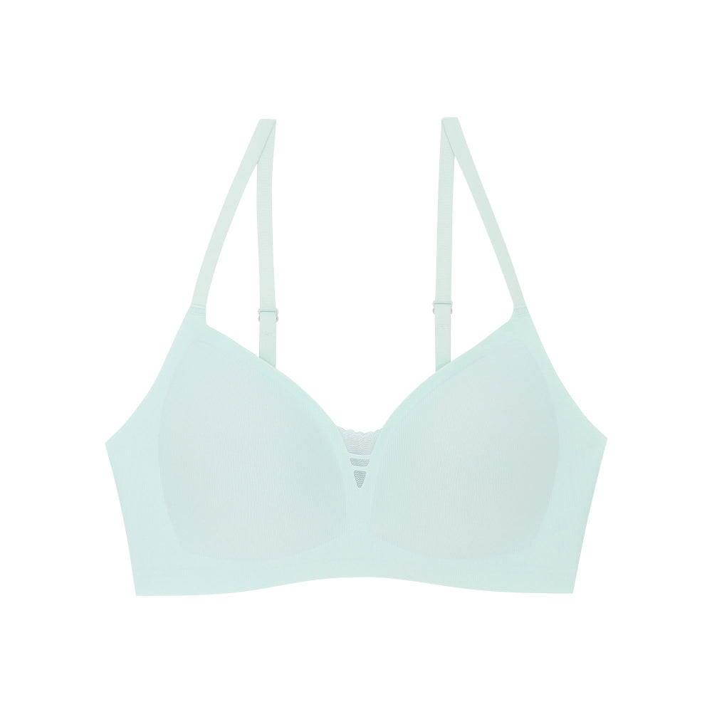 Wacoal ชุดชั้นเนียน บราไร้โครง Smart size ผ้าร่องแต่งลูกไม้ รุ่น WB3Y38 สีเขียว (ME)