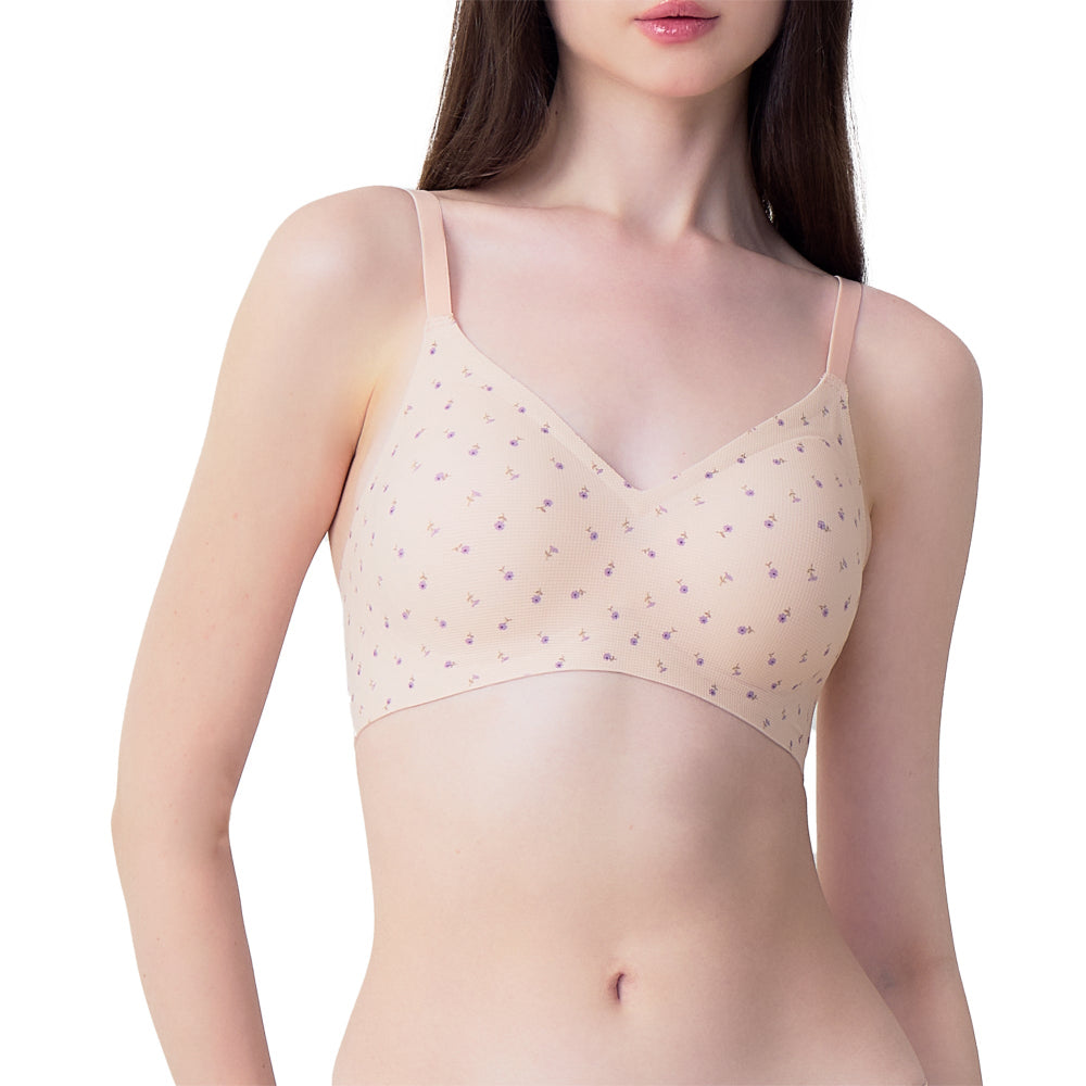Wacoal Gogirls Smart Size บราไร้โครง ฟองน้ำบาง พิมพ์ลายดอกไม้ รุ่น WB3Y43  สีเบจ (BE)