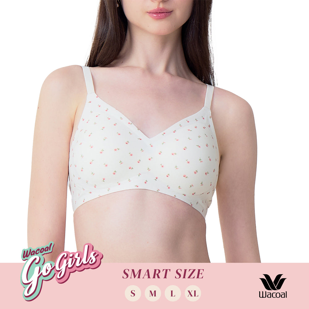 Wacoal Gogirls Smart Size บราไร้โครง ฟองน้ำบาง พิมพ์ลายดอกไม้ รุ่น WB3Y43 สีครีม (CR)