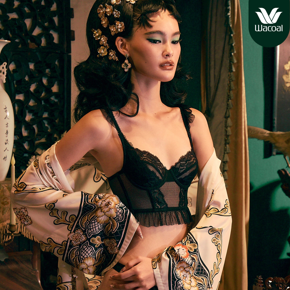 WacoalxPhannapast บราลูกไม้ซีทรู มีโครง รุ่น WB5201 สีดำ (BL)