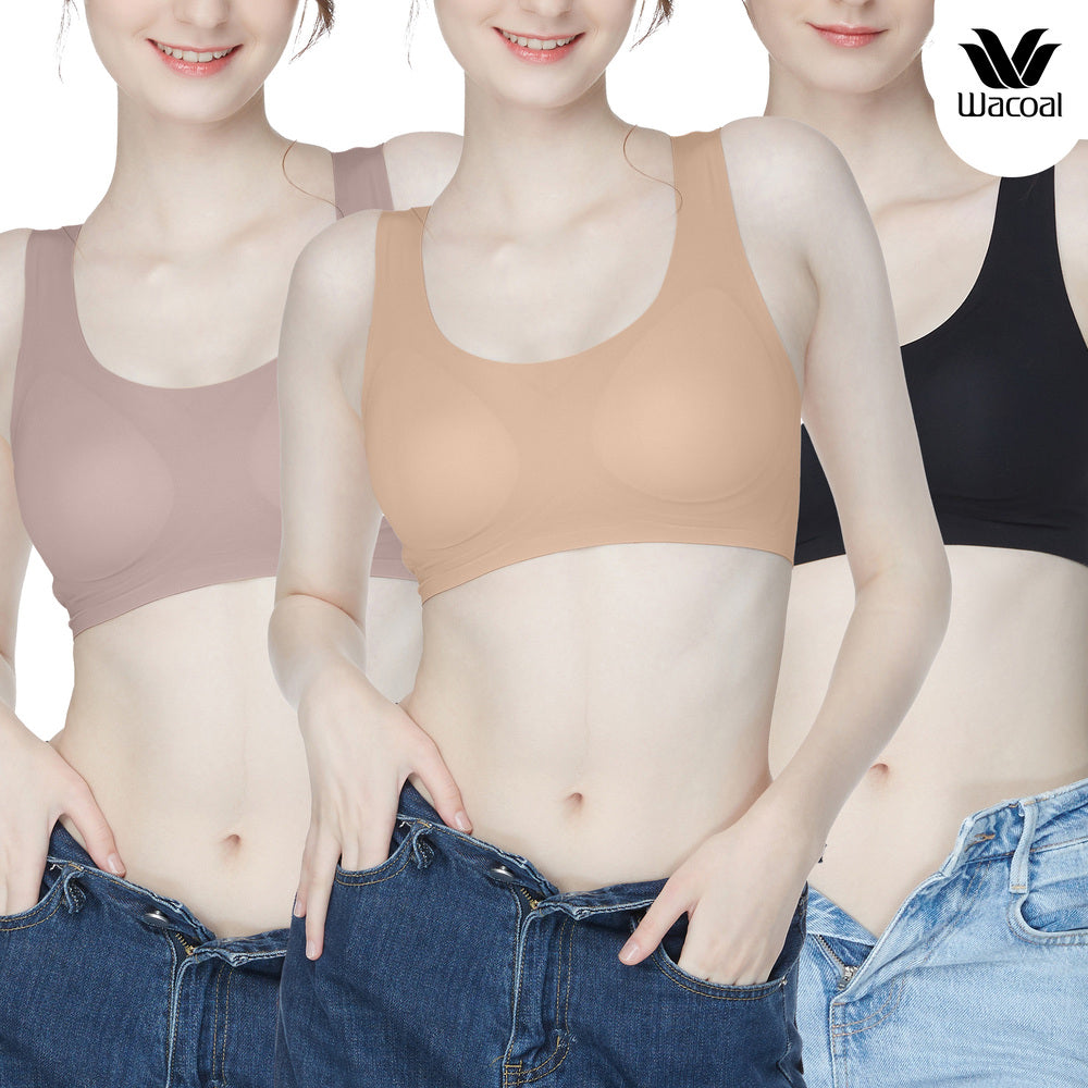 Wacoal Smart Size บราไร้โครง ฟองน้ำบาง 8 มิล เซท 3 ชิ้น รุ่น WB5302/WB5Y02 คละสี (BL)