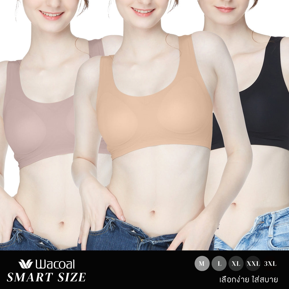 Wacoal Smart Size บราไร้โครง ฟองน้ำบาง 8 มิล เซท 3 ชิ้น รุ่น WB5302/WB5Y02 คละสี (BL)