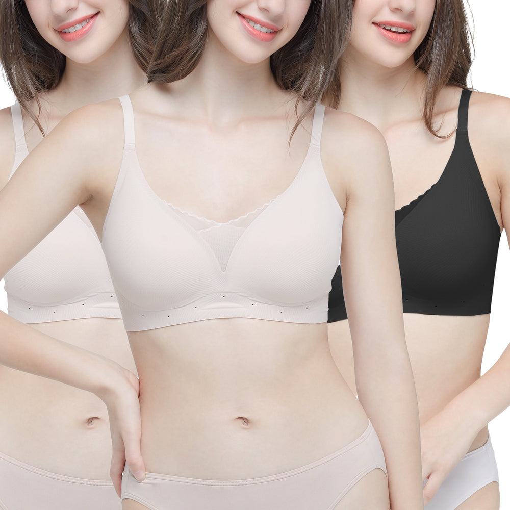 Wacoal Smart Size บราไร้โครง ฟองน้ำบาง 10 มิล เซท 3 ชิ้น รุ่น WB5303/WB5Y03 คละสี (BE)