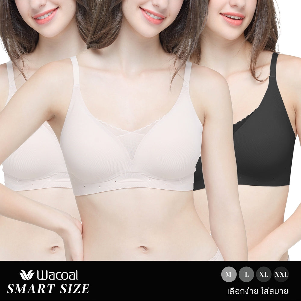 Wacoal Smart Size บราไร้โครง ฟองน้ำบาง 10 มิล เซท 3 ชิ้น รุ่น WB5303/WB5Y03 คละสี (BE)