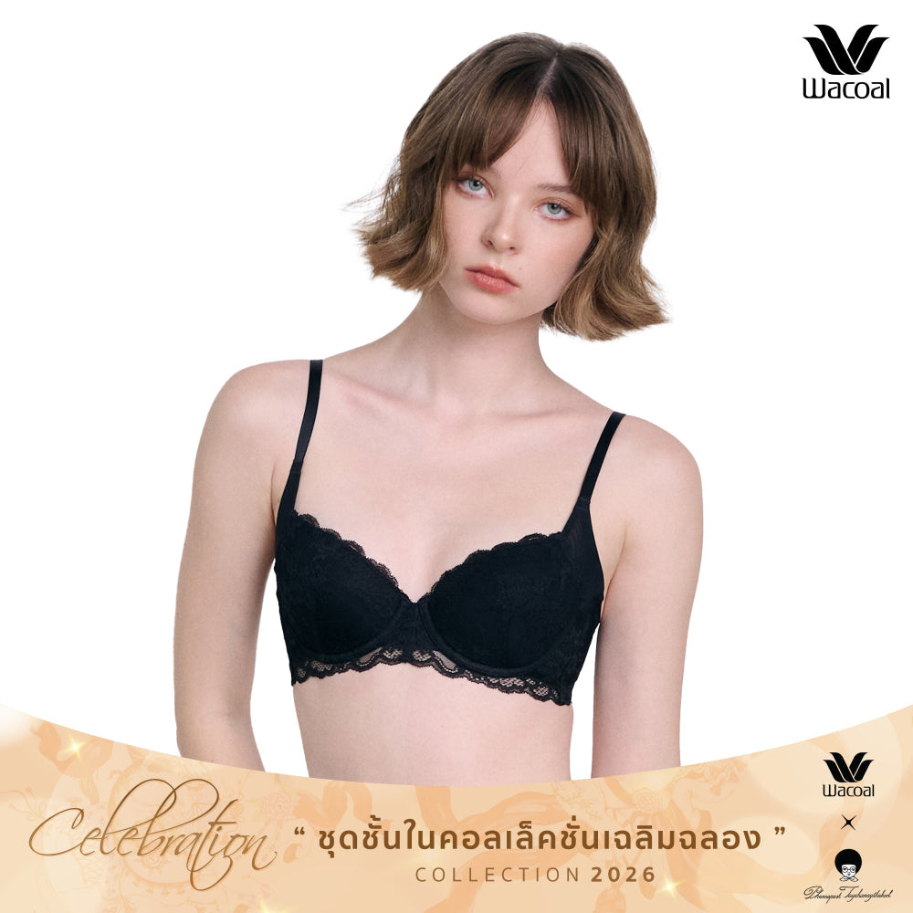 WacoalxPhannapast บราลูกไม้ มีโครง รุ่น WB5P39 สีดำ (BL)