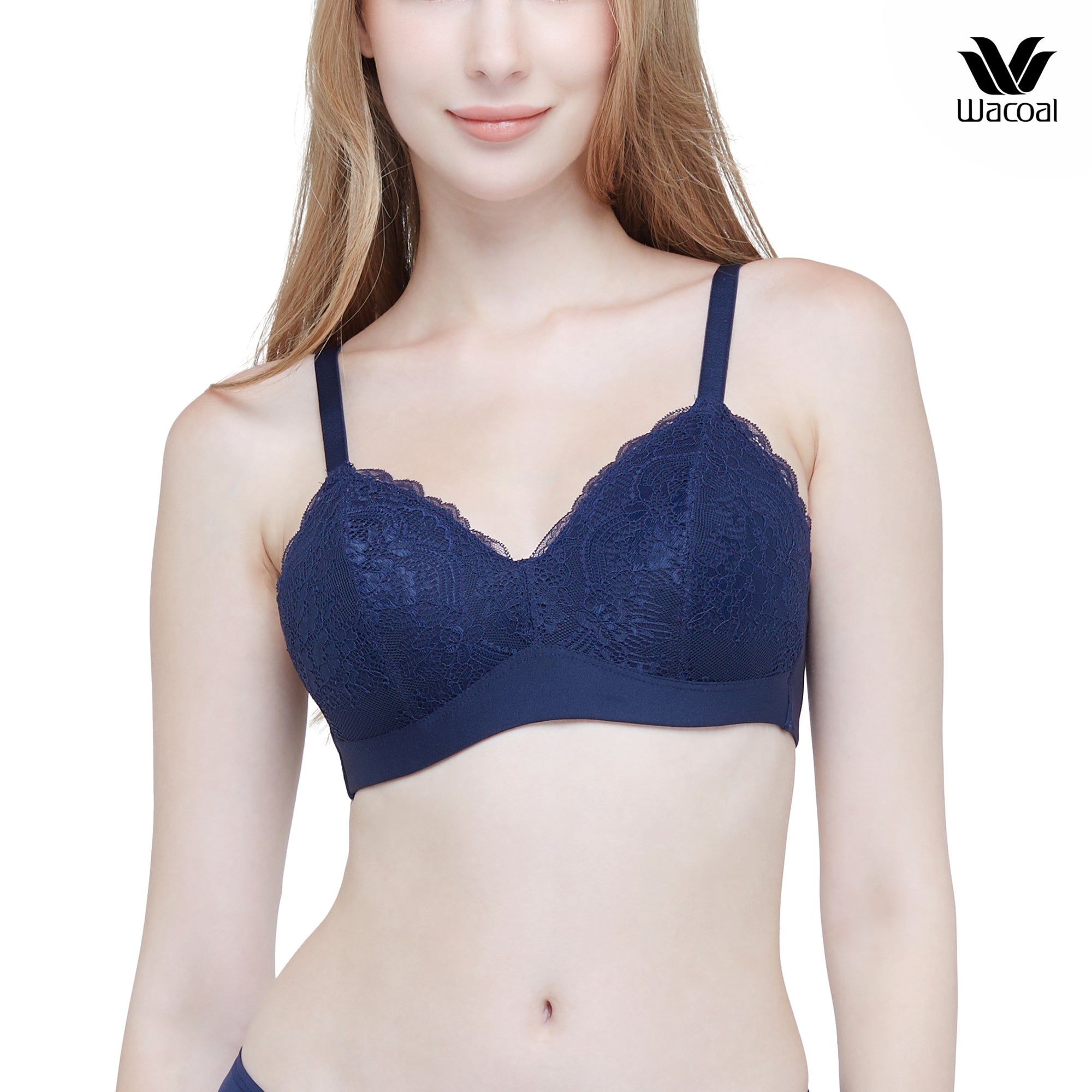 Wacoal ชุดชั้นในวาโก้ สวย สบาย ทรงดี ไม่มีโครง รุ่น WB5X35 สีน้ำเงิน (BU)