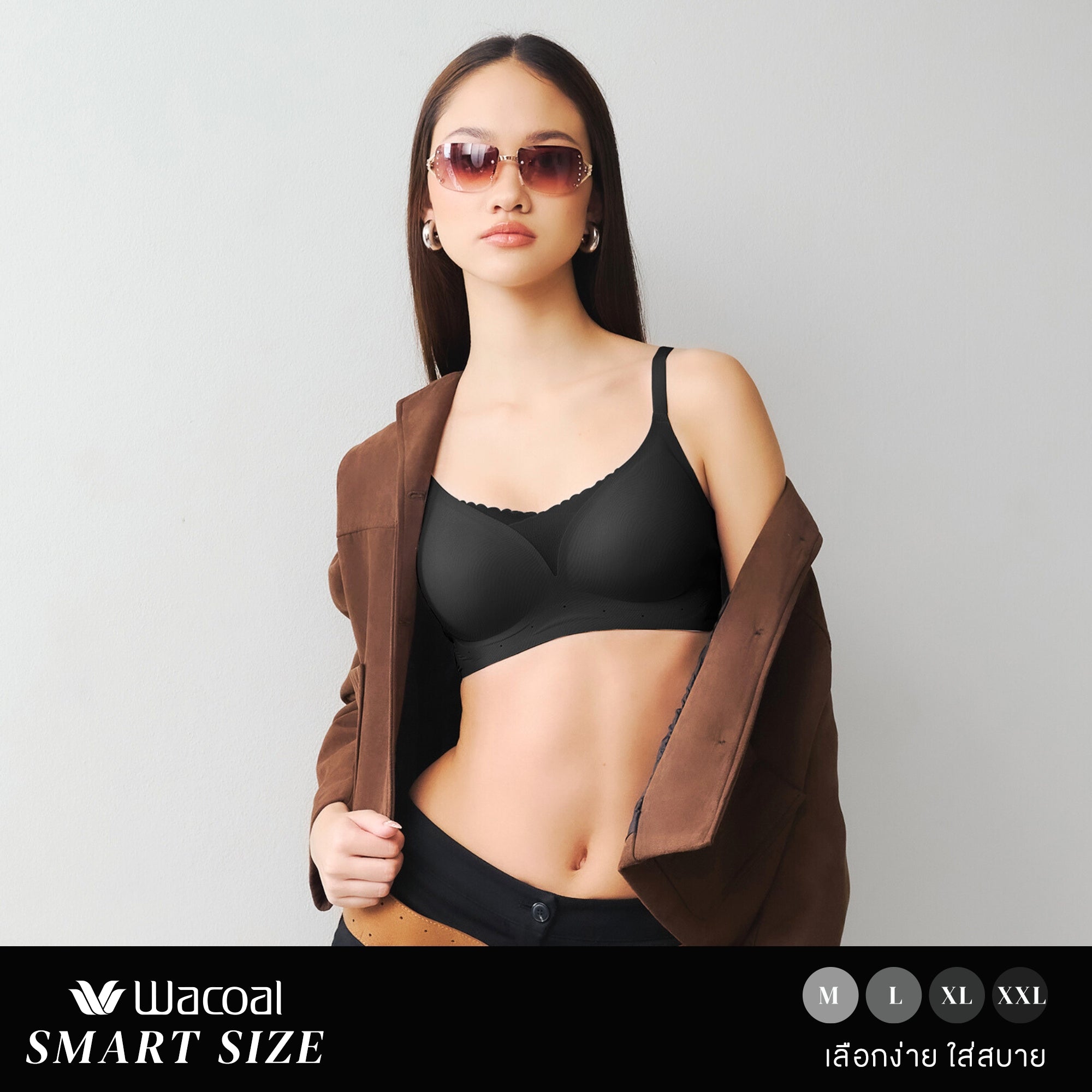 Wacoal Smart Size บราไร้โครง ฟองน้ำบาง 10 มิล รุ่น WB5Y03 สีดำ (BL)