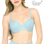 Wacoal smooth underwear set, underwire bra, firming, for large cup sizes, model WB7914, light blue (PE)
