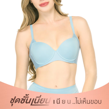 Wacoal ชุดชั้นเนียน บรามีโครงเก็บกระชับ สาวคัพใหญ่  รุ่น WB7914 สีฟ้าอ่อน (PE)