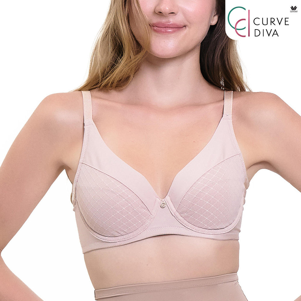Wacoal Curve Diva บรามีโครงเก็บกระชับ สาวคัพใหญ่ รุ่น WB7973/WQ1864 สีเบจ (BE)
