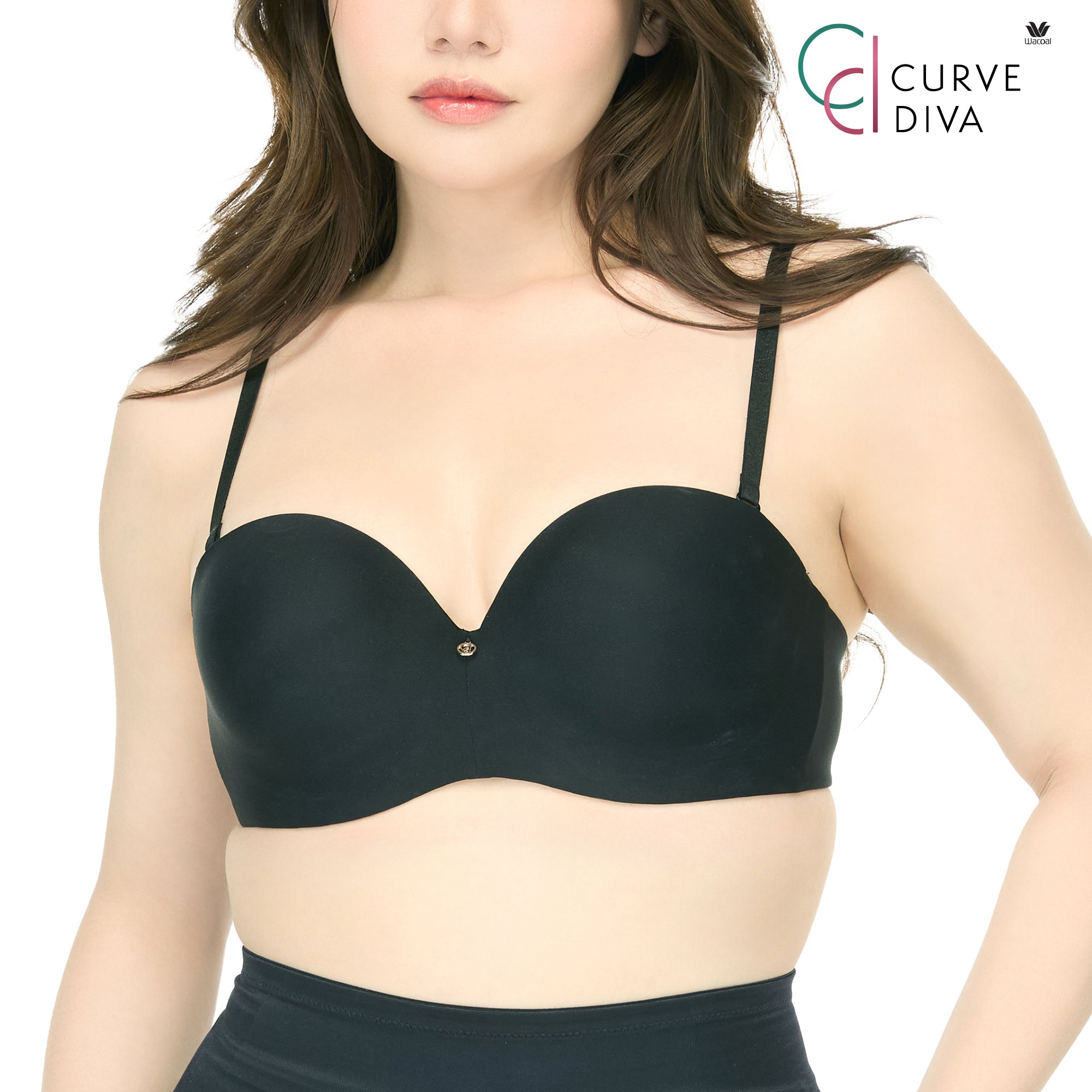 Wacoal Curve Diva บราเกาะอกมีโครงเก็บกระชับ สาวคัพใหญ่ รุ่น WB7986 สีดำ (BL)