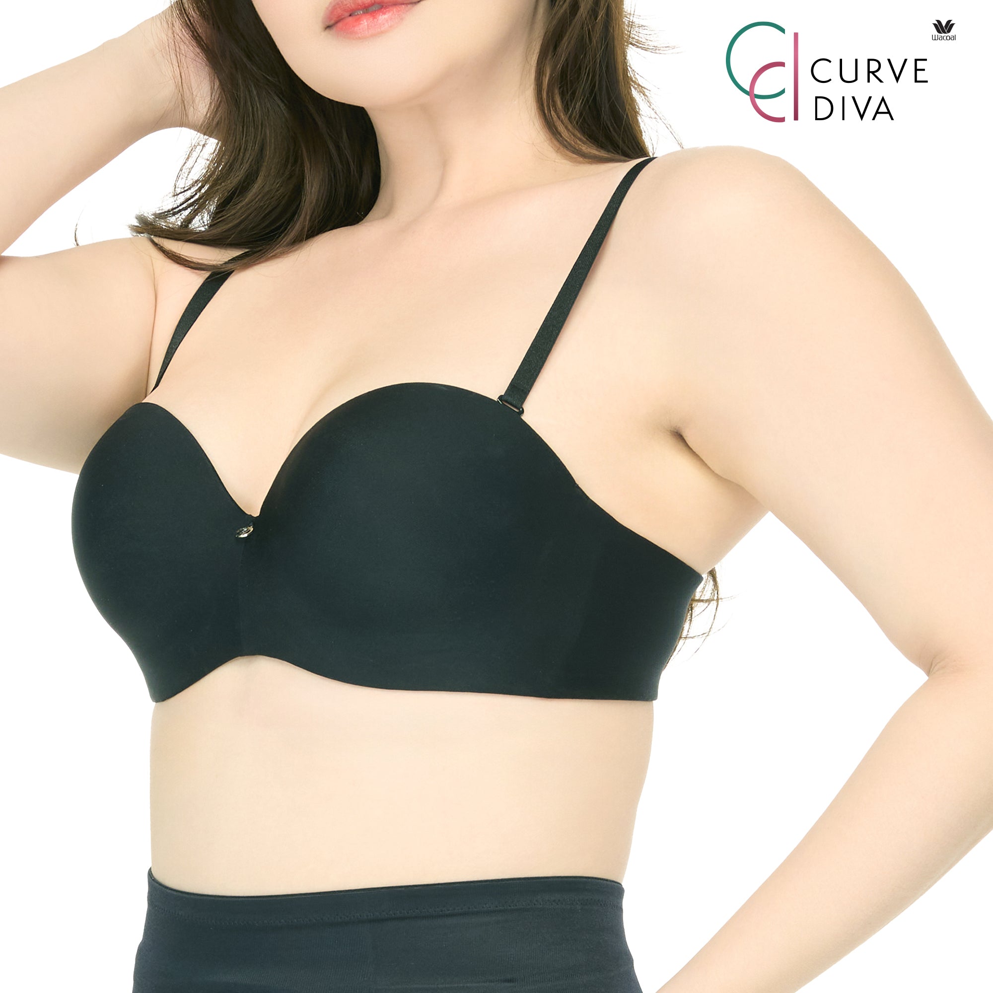 Wacoal Curve Diva บราเกาะอกมีโครงเก็บกระชับ สาวคัพใหญ่ รุ่น WB7986 สีดำ (BL)