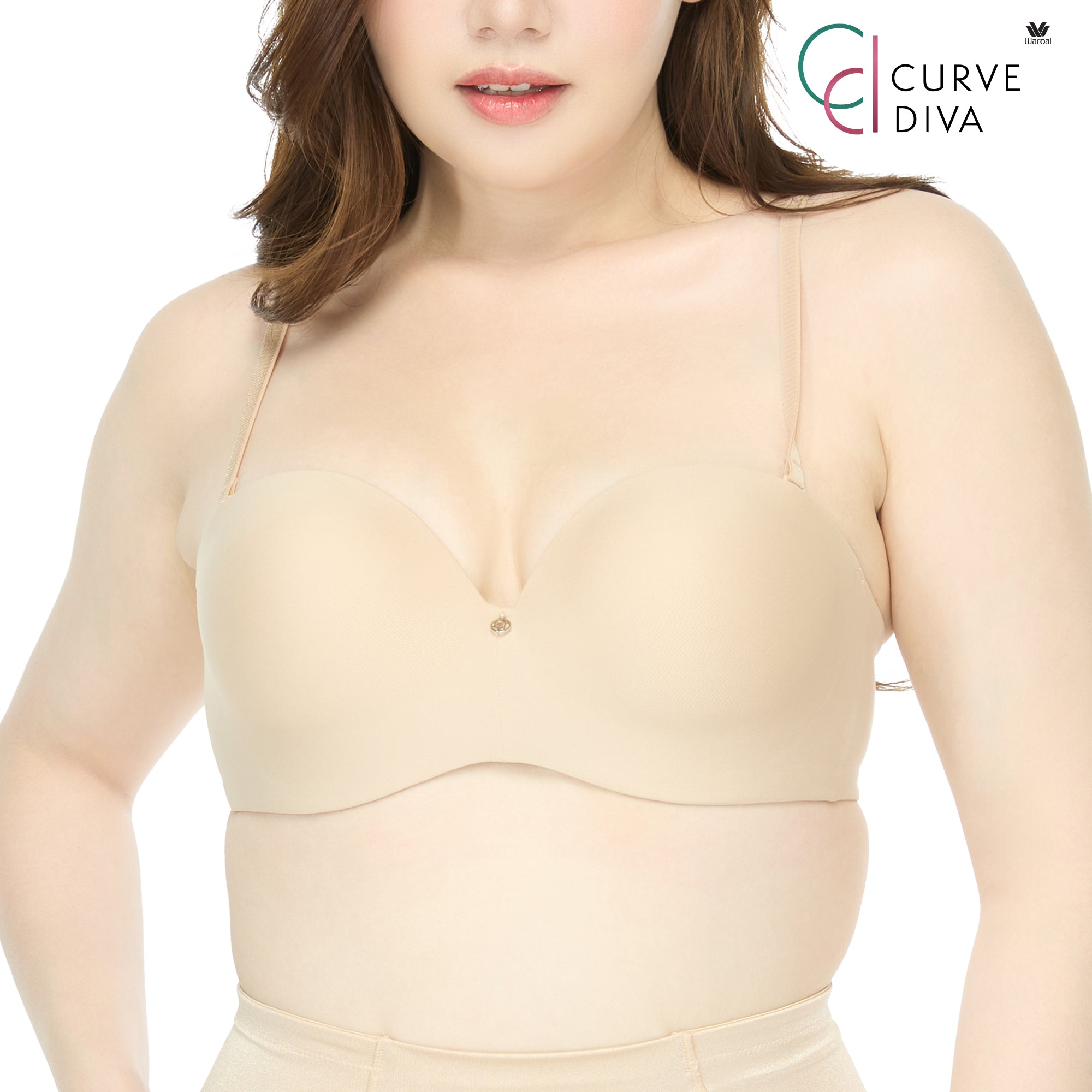 Wacoal Curve Diva บราเกาะอกมีโครงเก็บกระชับ สาวคัพใหญ่ รุ่น WB7986 สีเนื้อ (NN)