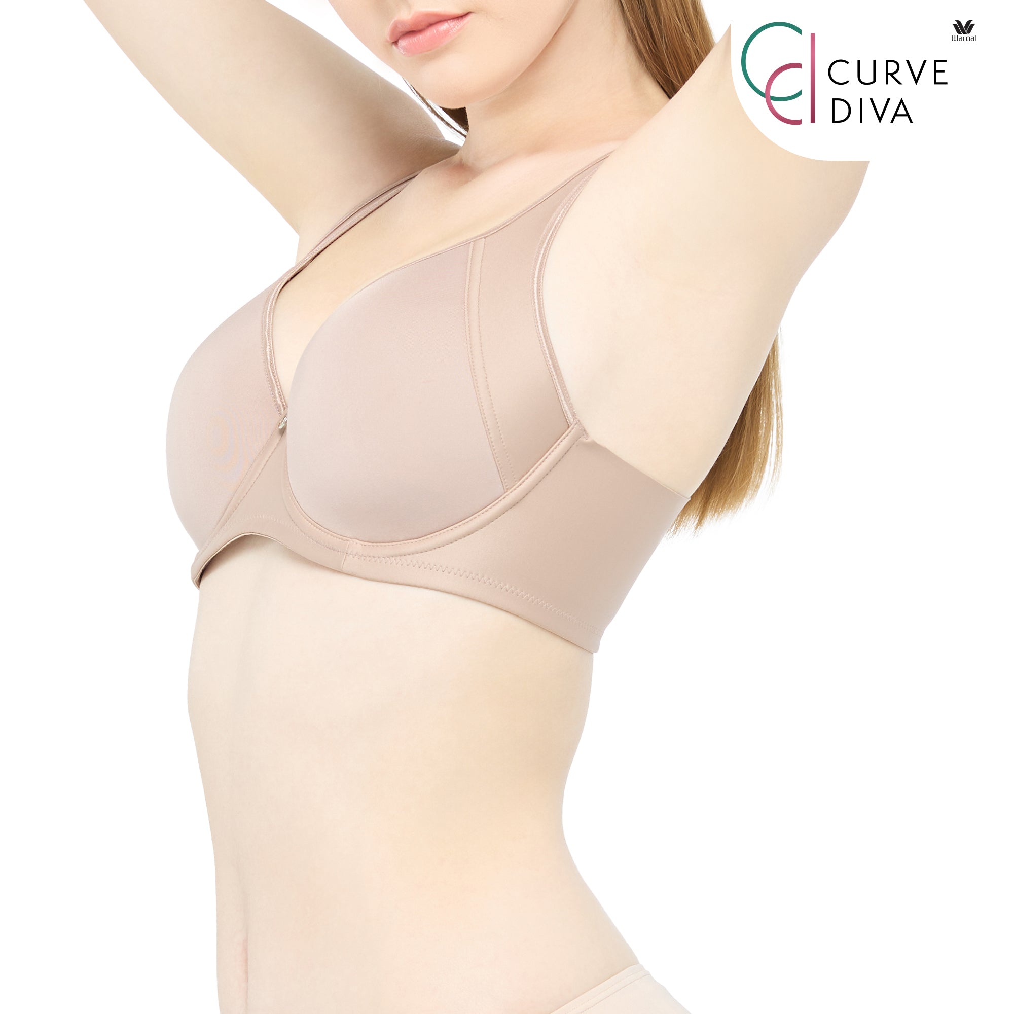 Wacoal Curve Diva บรามีโครงเก็บกระชับอกสวย สาวคัพใหญ่ รุ่น WB7989 สีโอวัลติน (OT)